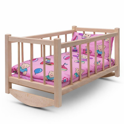 Drevená postieľka-kolíska pre bábiky s obliečkami bears Baby Mix