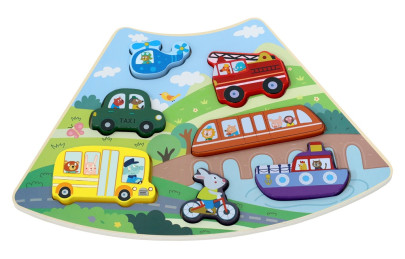 Drevené puzzle Dopravné prostriedky prepojiteľné 2Kids Toys