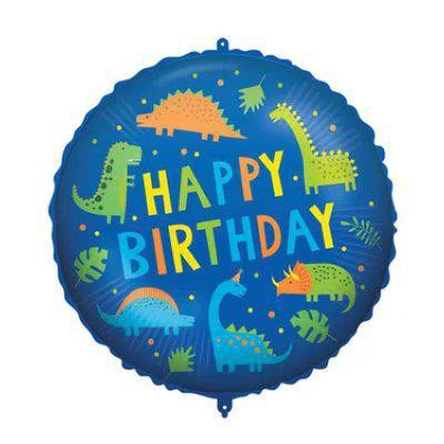Kruh modrý DINO "Happy Birthday" 46 cm fóliový balónik + závažie