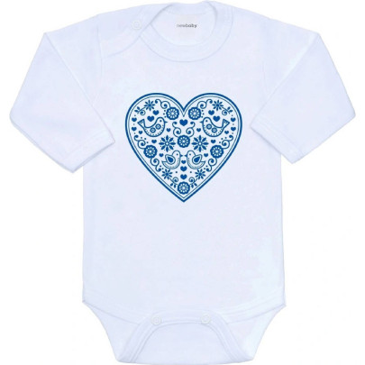Detské body s potlačou Ľudový vzor modré srdiečko New Baby