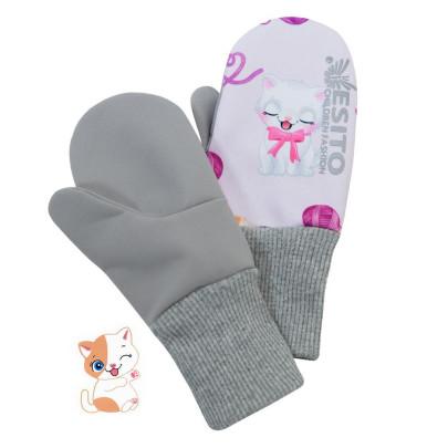 Palcové rukavice Mačička softshell ružová Esito