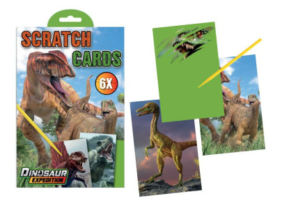 Vyškrabávacie karty 21 x 14 cm s obrázkami 6 ks dinosaurie motívy