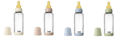 Antikoliková sklenená fľaša s kaučukovým cumlíkom 240 ml Bibs