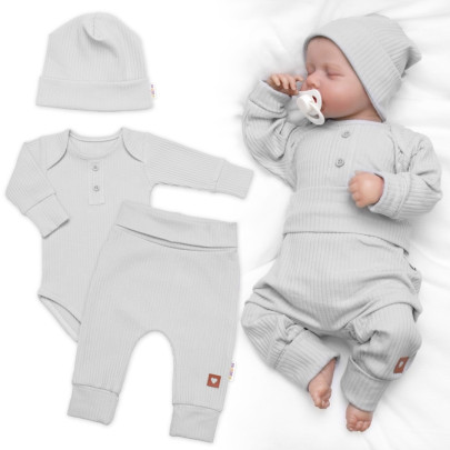 Rebrovaná rastúca súprava 3D Baby Boy Šedá