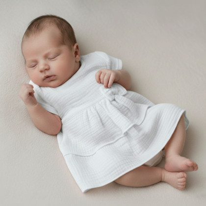 Dojčenské šaty krátky rukáv mušelín Biela Baby Service