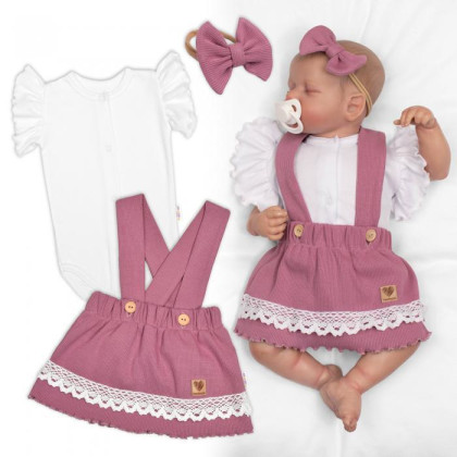 3dielna sada Lady, body, suknička s trakmi, čelenka orgovánová/biela Baby Nellys