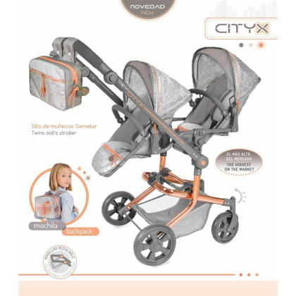 Skladací kočík pre dvojčatá bábiky s batôžkom City X - 91 cm DeCuevas