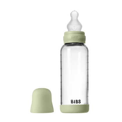 Antikoliková sklenená fľaša so silikónovým cumlíkom 240 ml BIBS