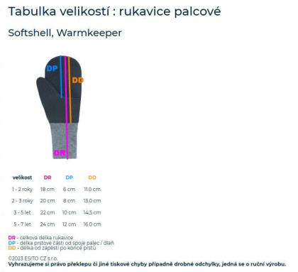 Zimné palcové rukavice softshell s baránkom Sky blue Veľ. 1 - 2 roky Esito