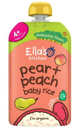 BIO Detská ryža, hruška a broskyne 120 g Ella's Kitchen expirácie 31.7.2026