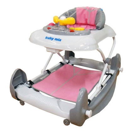 Detské chodítko s hojdačkou a silikónovými kolieskami Baby Mix pink