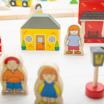 Drevená vláčikodráha mesto a dedina 91 dielov Bigjigs Rail