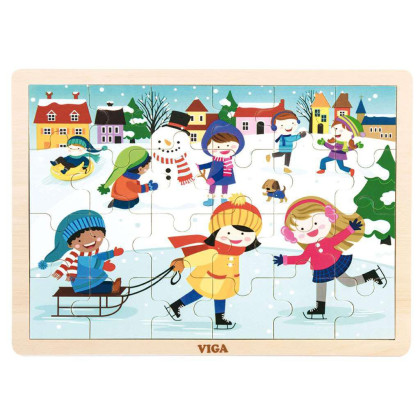 Drevené puzzle 24 dielikov Viga - zima