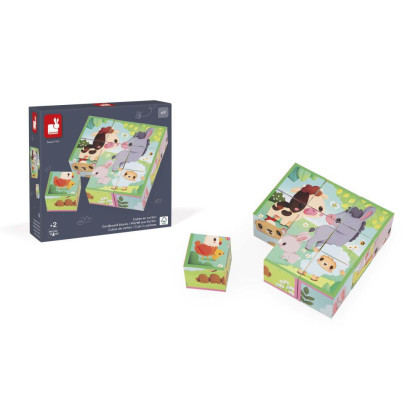 Obrázkové kocky Farma, 9 kociek Janod