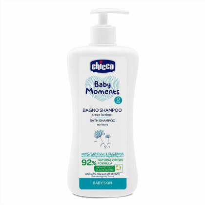 Šampón na vlasy a telo s dávkovačom Baby Moments 92% prírodných zložiek 500 ml Chicco