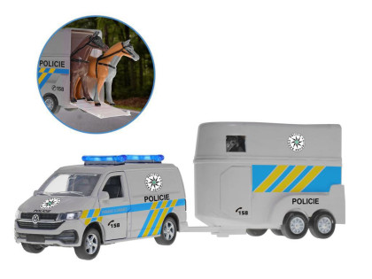 VW policajná dodávka CZ design 28 cm kov spätný chod s prívesom Kids Globe Traffic