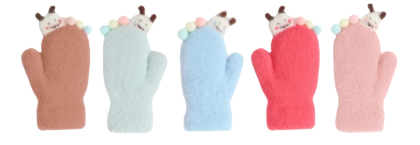 Detské zimné huňaté palčiaky s lamou a brmbolcami 2 - 3 roky