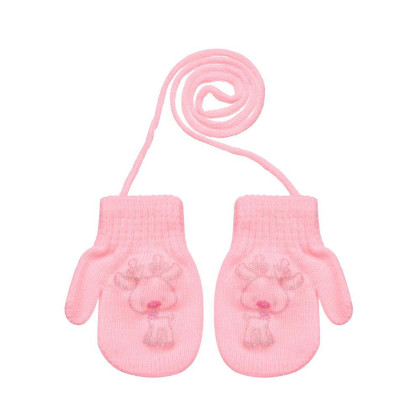 Pletené zimné rukavice so šnúrkou sobík 9 - 12 mesiacov