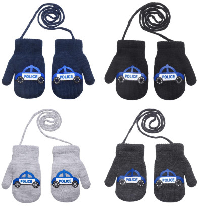 Zimné palcové zapletené rukavičky so šnúrkou polícia 2 - 3 roky