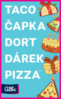 Taco, čiapka, torta, darček, pizza