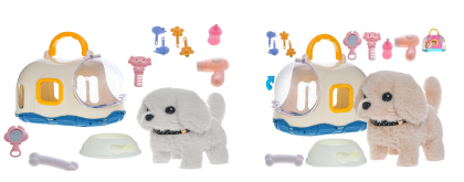 Psík plyšový 19 cm na batérie chodiace a štekajúce v prepravke