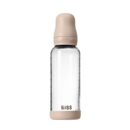 Antikoliková sklenená fľaša s kaučukovým cumlíkom 240 ml Bibs