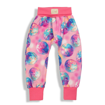 Detské tepláky s vysokým pásom Disko gule - ružové Esito