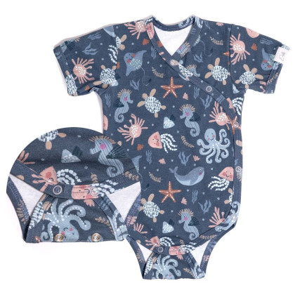 Rastúce bodyčko zavinovacie s krátkym rukávom Morský svet šedé Esito