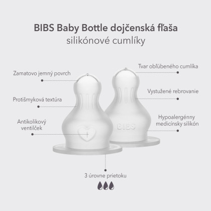 Silikónové cumlíky na dojčenskú fľašu Bibs