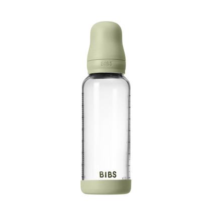 Antikoliková sklenená fľaša s kaučukovým cumlíkom 240 ml Bibs