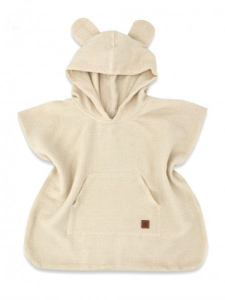 Detské mušelínové pončo lux s kapucňou Teddy rýchloschnúce béžové