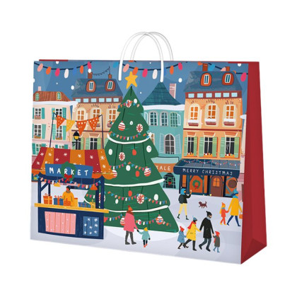 Darčeková taška horizontálna maxi 45,7 × 15 × 33 cm - Vianočné trhy