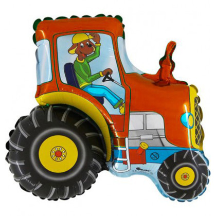 Fóliový balónik Traktor červený 35 cm – mini balónik na tyčku