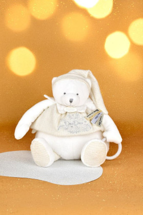 Darčeková sada Plyšový ľadový medvedík s krúžkom 30 cm béžový Doudou
