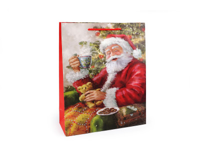 Vianočná darčeková taška s glitrami 18 x 23 x 8 cm Santa 3