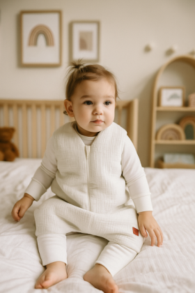 Mušelínový spací vak so zahŕňacími nohavičkami - smotanový Baby Nellys