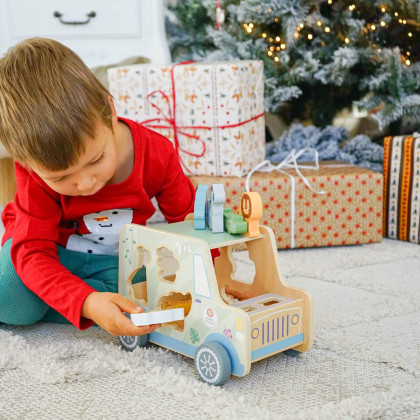 Drevená vkladačka Zvieratká Safari auto 9 ks Tooky Toy