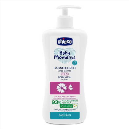 Šampón na telo s dávkovačom Baby Moments Relax 93% prírodných zložiek 500 ml Chicco