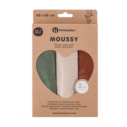 Súprava plienok bambusová mušelínová 3 ks Moussy 68 x 68 cm Petite&Mars
