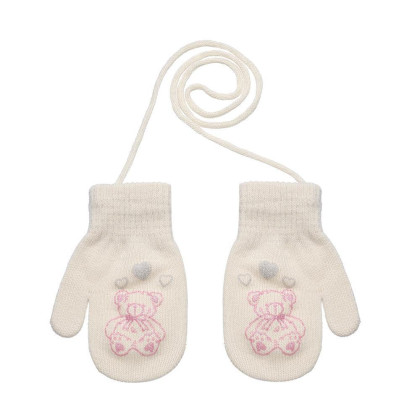 Pletené zimné rukavice so šnúrkou medvedík 3 - 6 rokov