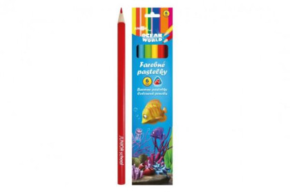 Pastelky farebné drevo Ocean World trojhranné 6 ks