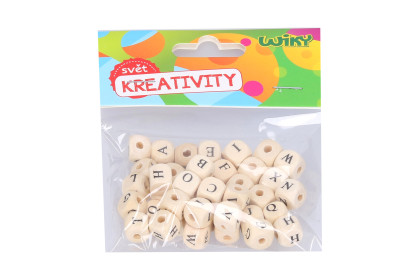 Korálky drevené biele 40 ks Abeceda
