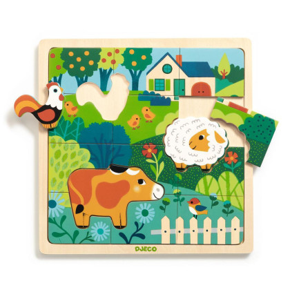 Drevené puzzle Puzzlo farm - 15 ks Djeco