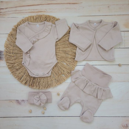 4-dielna béžová bavlnená sada pre bábätko do pôrodnice Baby Nellys