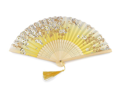 Vejár textilný s metalickými detailmi žltá