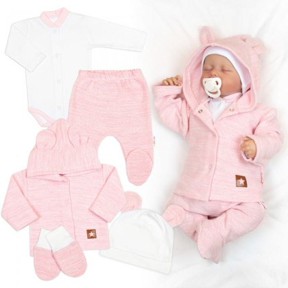 Pletená sada oblečenia pre bábätko Star 5dielna ružová Baby Nellys