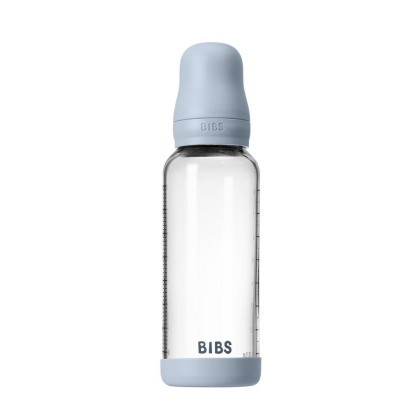 Antikoliková sklenená fľaša s kaučukovým cumlíkom 240 ml Bibs