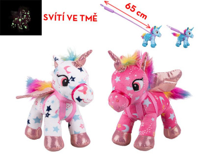Jednorožec plyšový 18 cm na vodítku, svietiaci v tme 18 m+