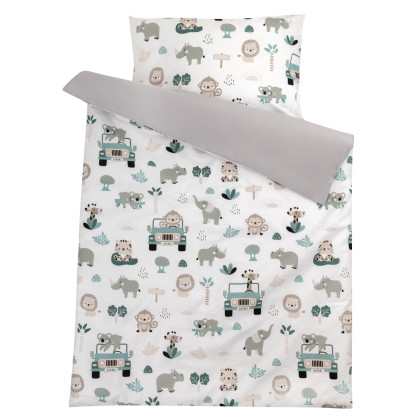 Obliečky 120x90 cm (perinka + vankúšik) Pojazdná zoo/sivá Bomimi