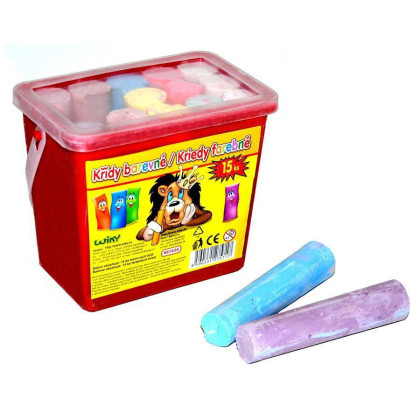 Kriedy farebné na chodník veľké 15ks v plastovom vedre